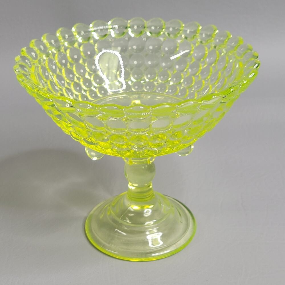 Adam & Co Thousand Eye Vascline Uranium Glass Compote Pedestal